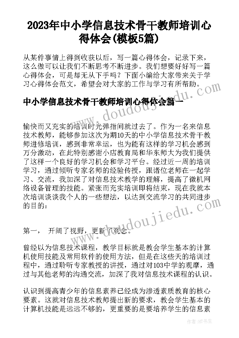 2023年中小学信息技术骨干教师培训心得体会(模板5篇)