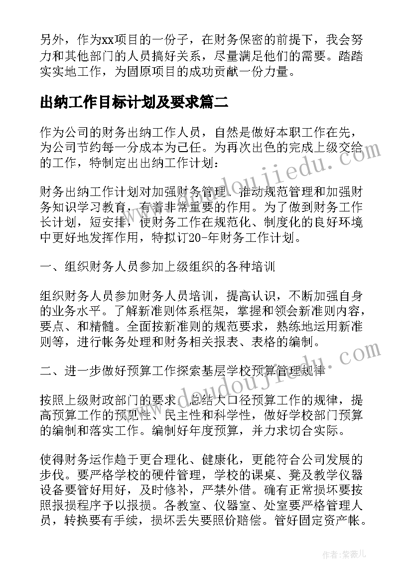 2023年出纳工作目标计划及要求(通用5篇)