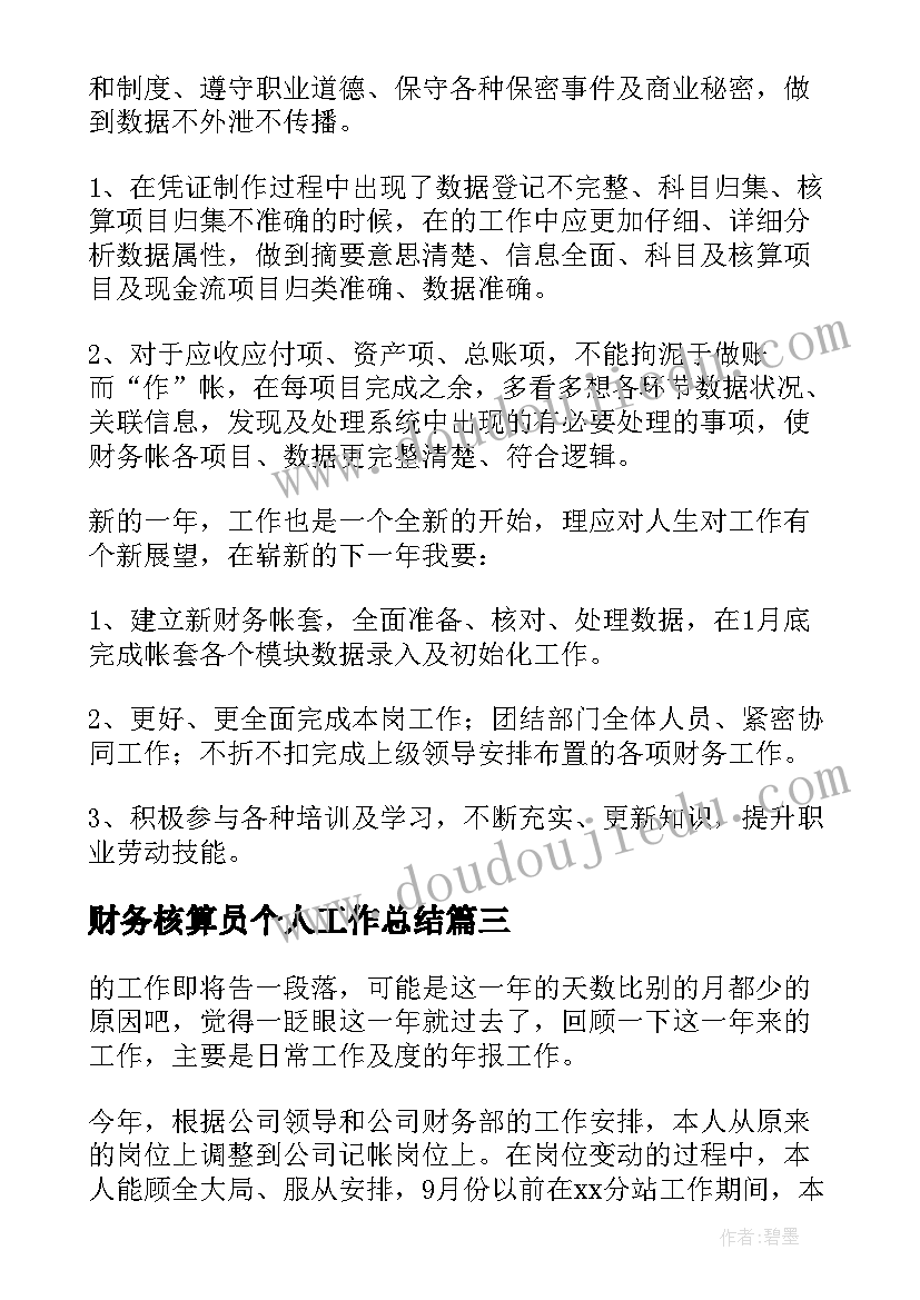 最新财务核算员个人工作总结 企业财务员工核算工作计划(优秀5篇)