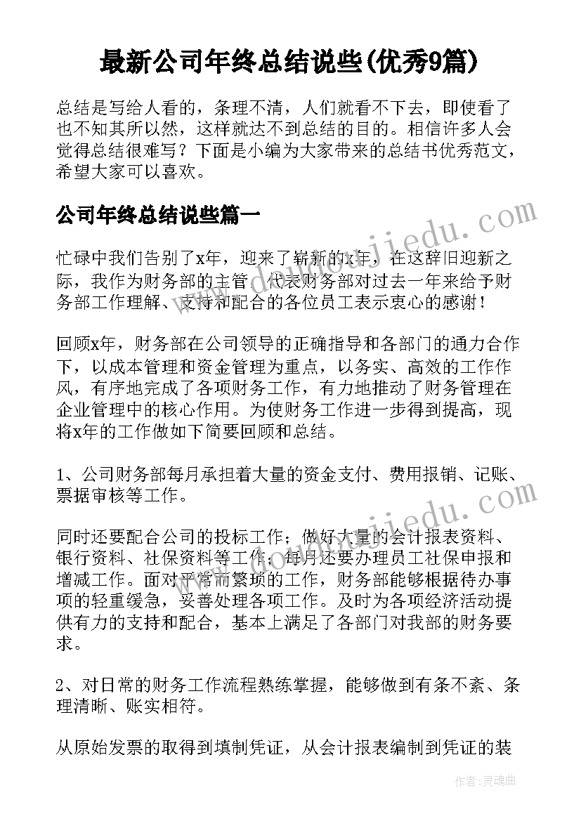 最新公司年终总结说些(优秀9篇)