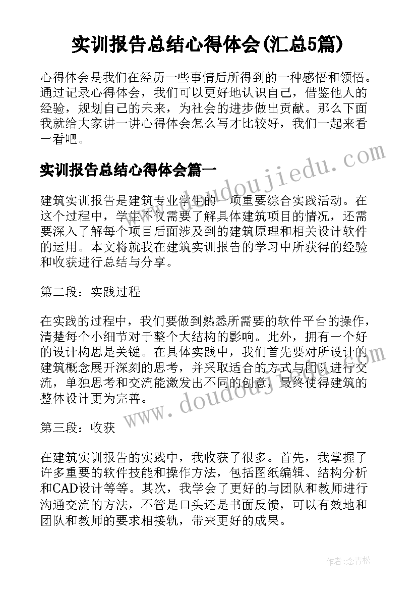 实训报告总结心得体会(汇总5篇)