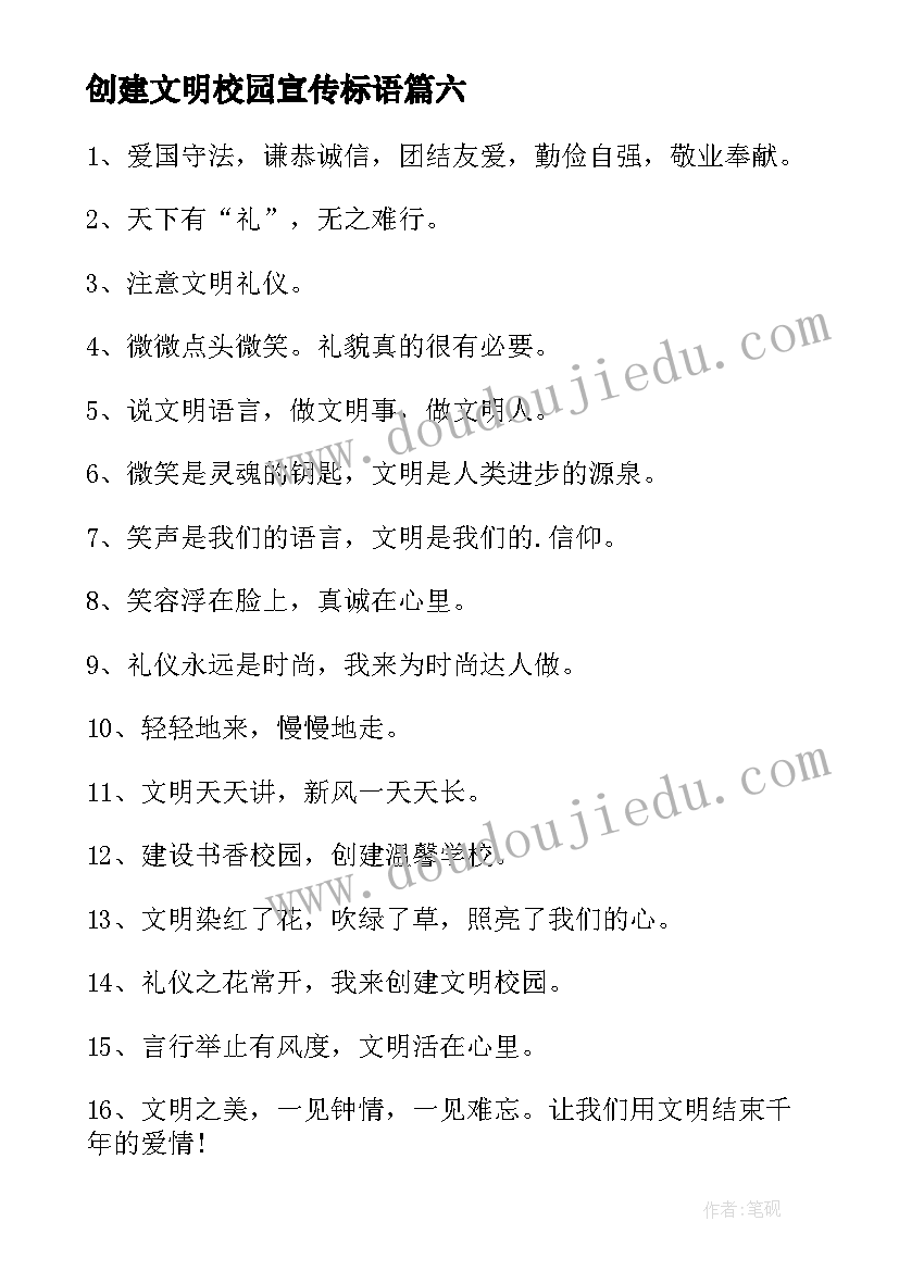 最新创建文明校园宣传标语(通用6篇)