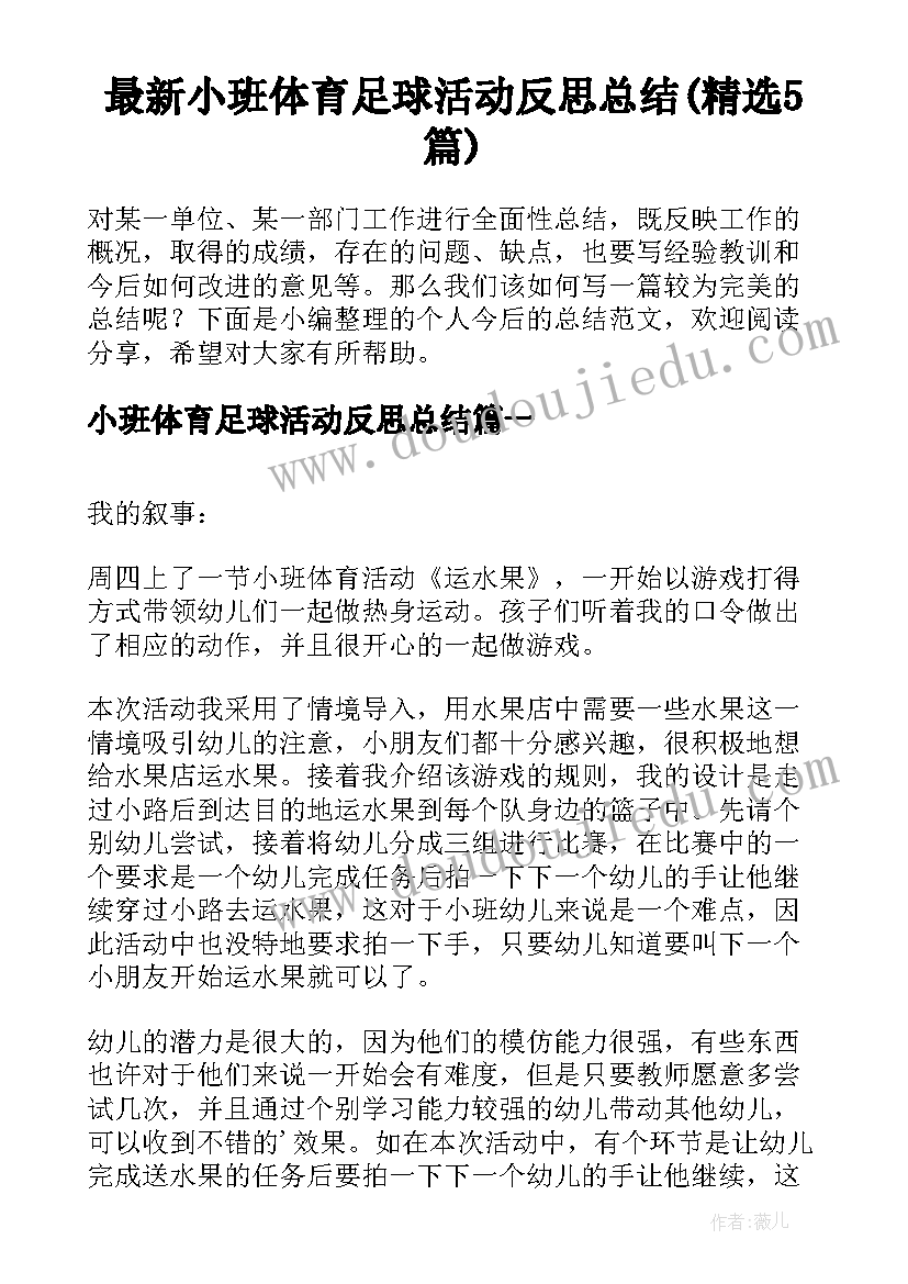 最新小班体育足球活动反思总结(精选5篇)