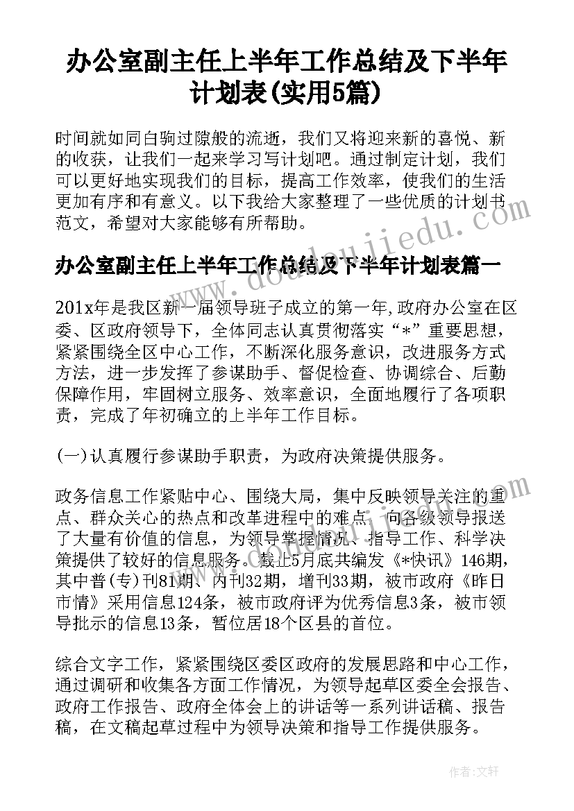 办公室副主任上半年工作总结及下半年计划表(实用5篇)