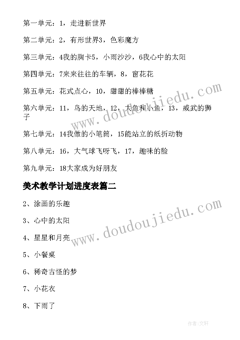 美术教学计划进度表 美术工作教学计划(精选8篇)