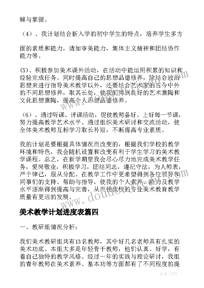 美术教学计划进度表 美术工作教学计划(精选8篇)