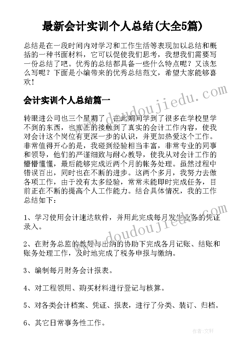 最新会计实训个人总结(大全5篇)