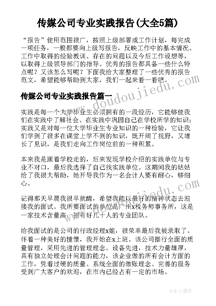 传媒公司专业实践报告(大全5篇)