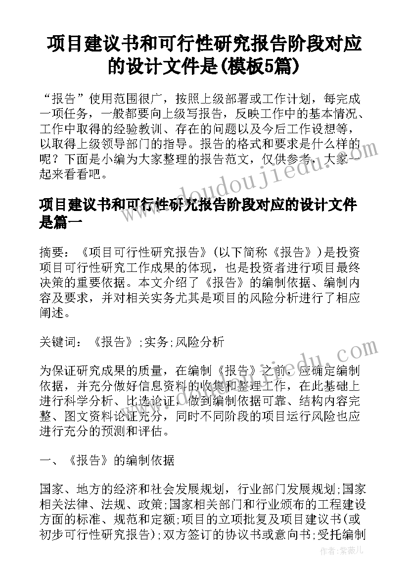 项目建议书和可行性研究报告阶段对应的设计文件是(模板5篇)