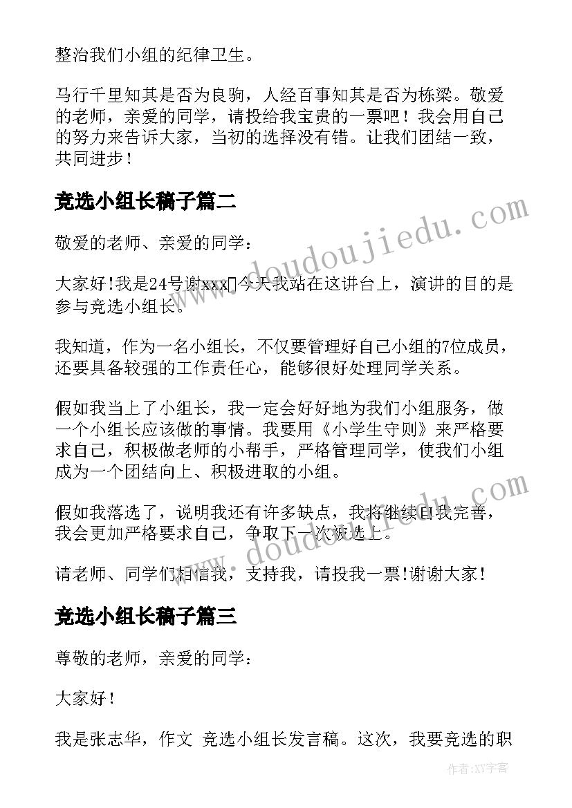 最新竞选小组长稿子 竞选小组长发言稿(实用9篇)