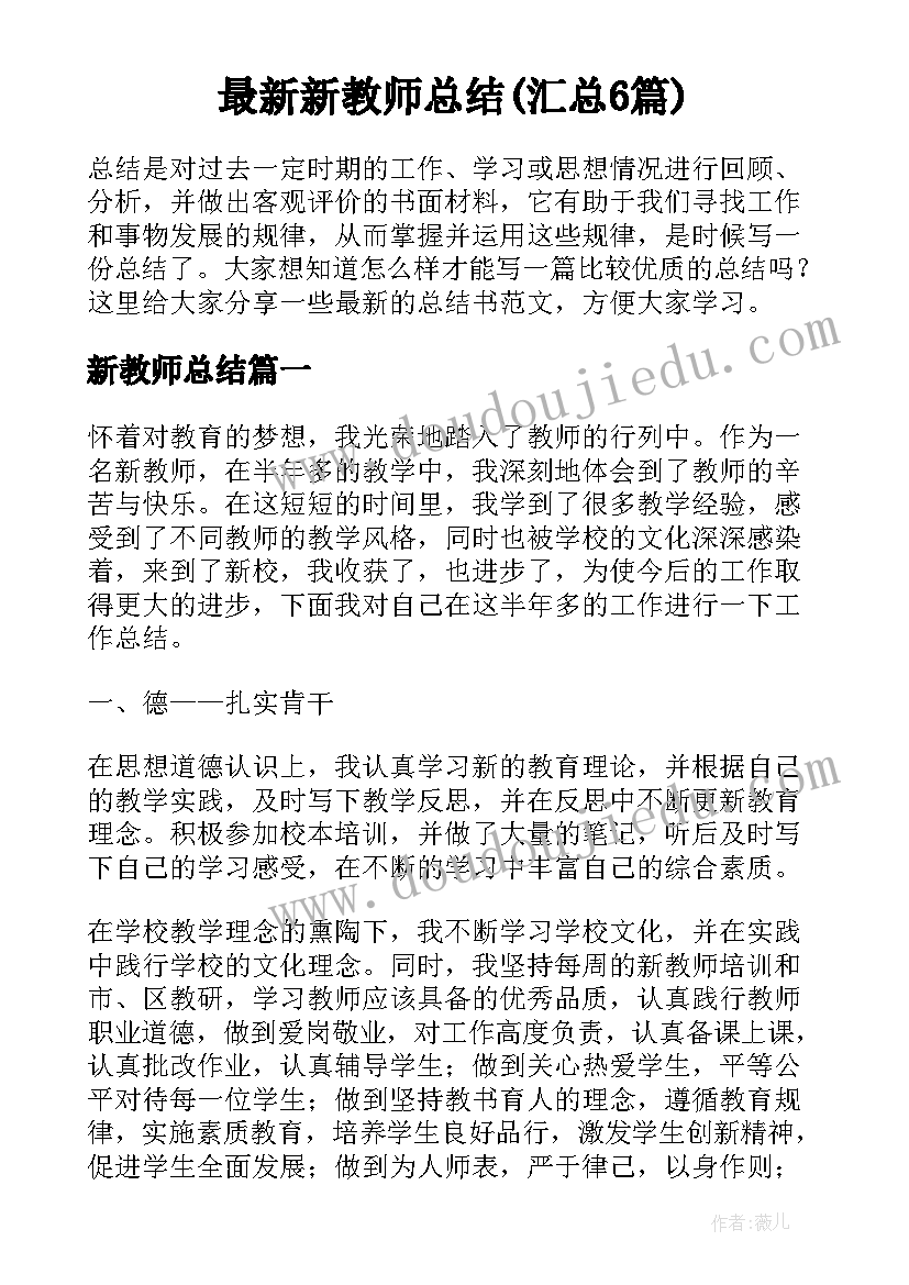 最新新教师总结(汇总6篇)