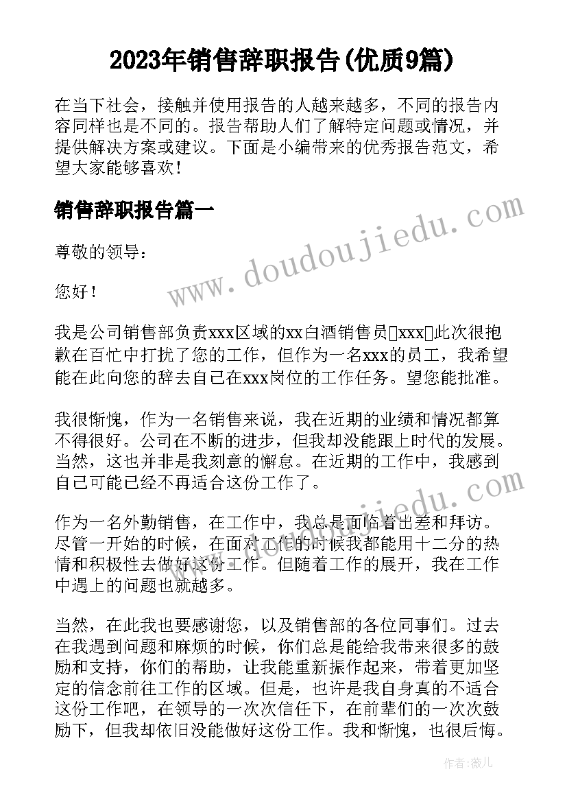 2023年销售辞职报告(优质9篇)