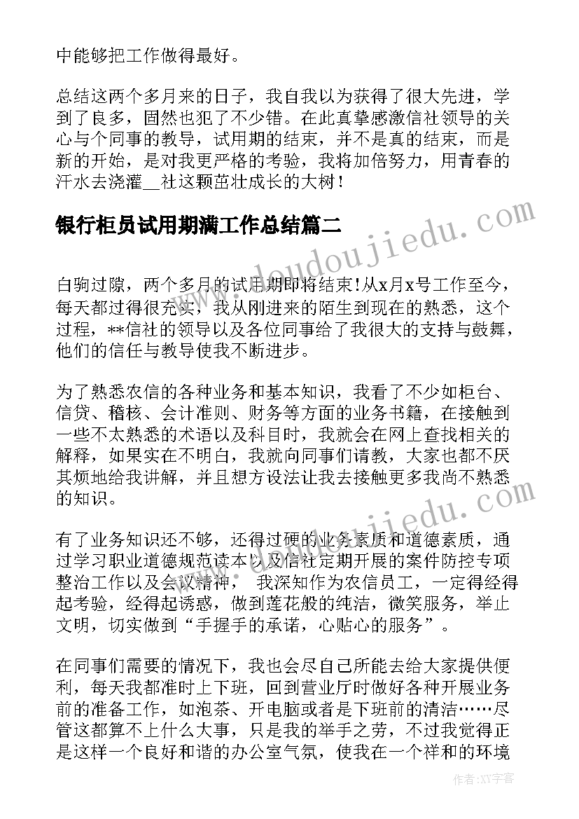 银行柜员试用期满工作总结 银行柜员试用期转正工作总结(汇总5篇)