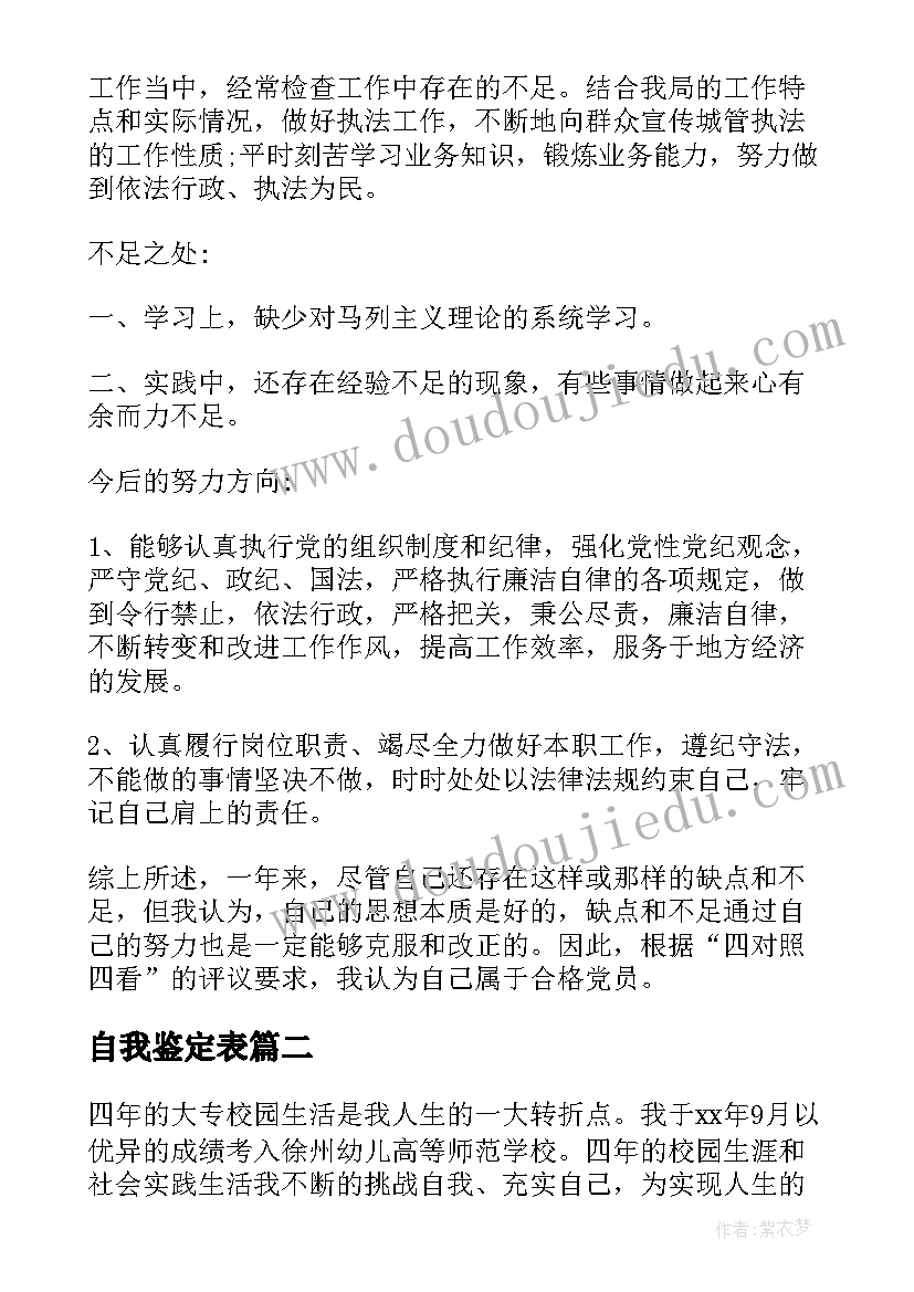 自我鉴定表(精选5篇)