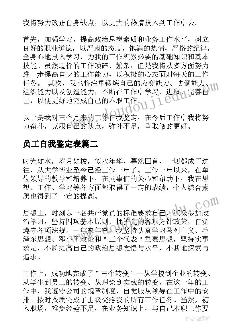 最新员工自我鉴定表(精选5篇)