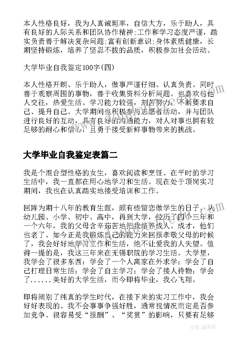 大学毕业自我鉴定表 大学毕业自我鉴定(大全7篇)