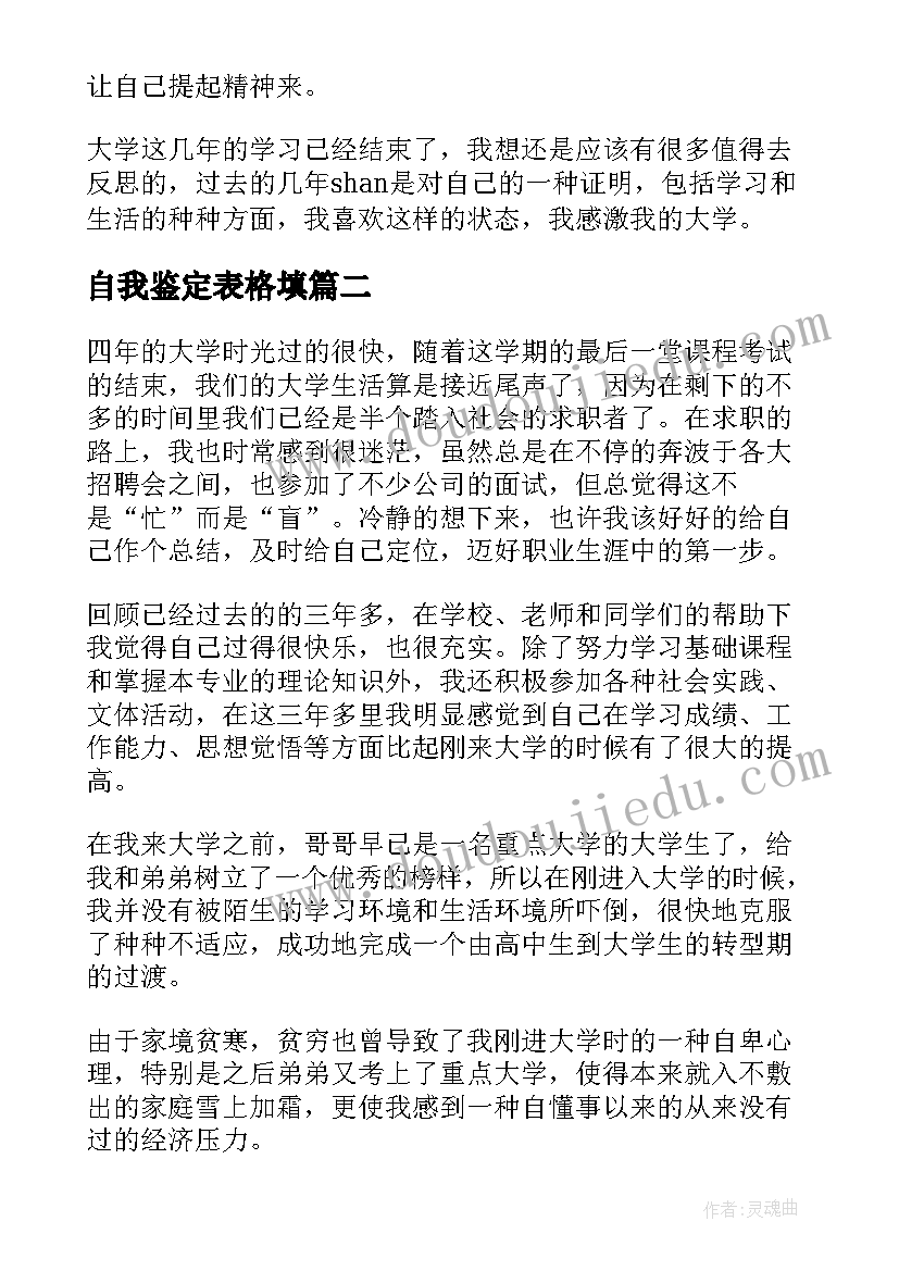 最新自我鉴定表格填(实用5篇)