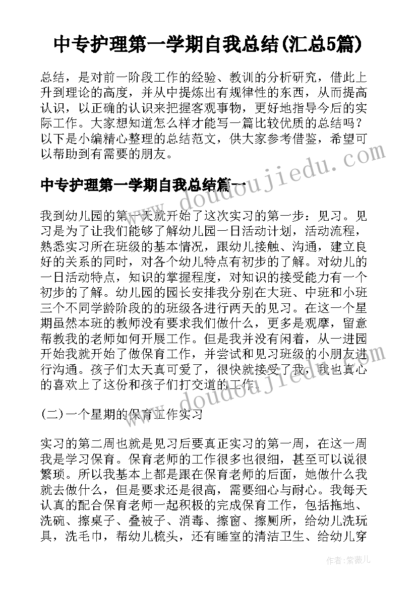 中专护理第一学期自我总结(汇总5篇)