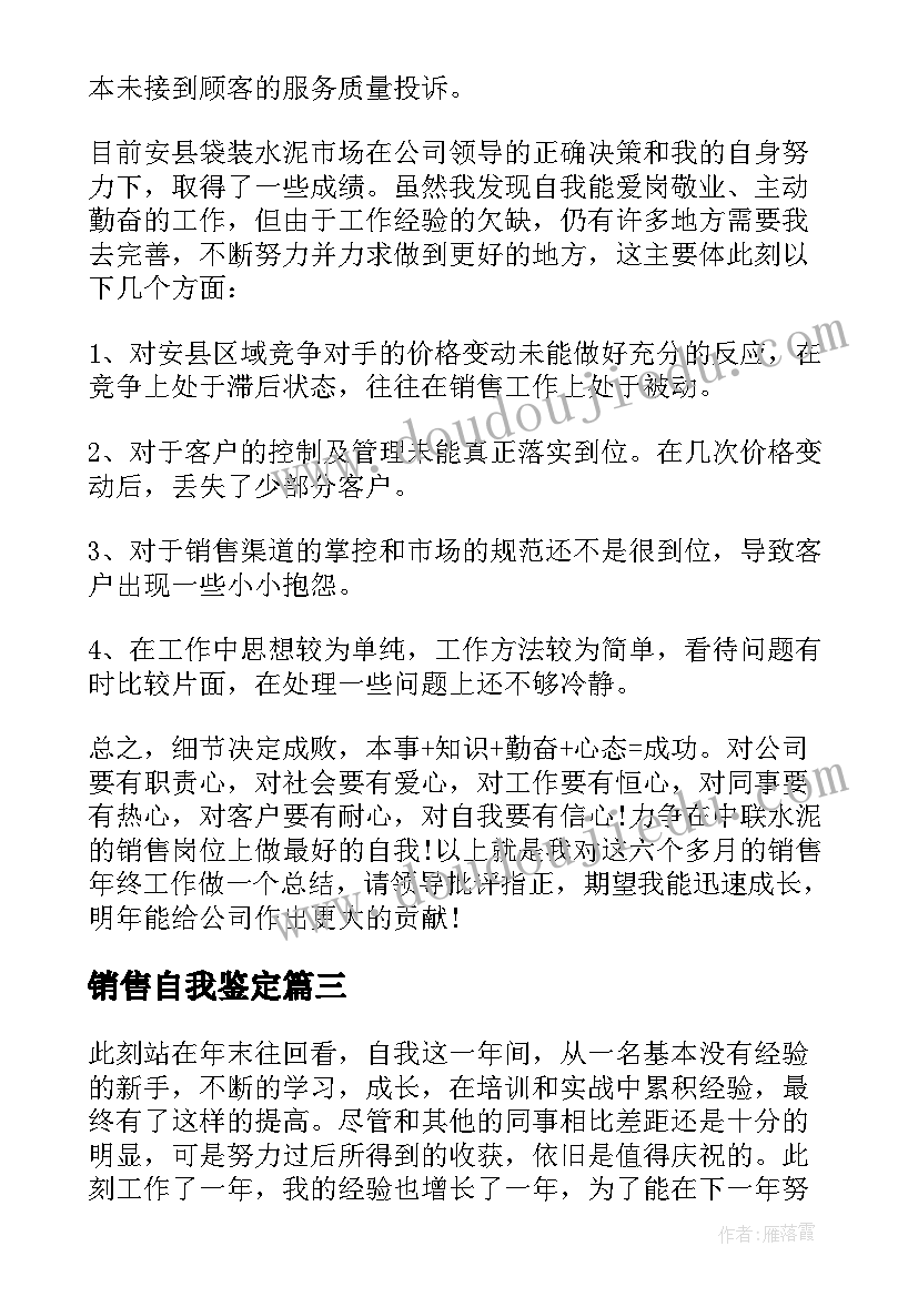 2023年销售自我鉴定(汇总10篇)