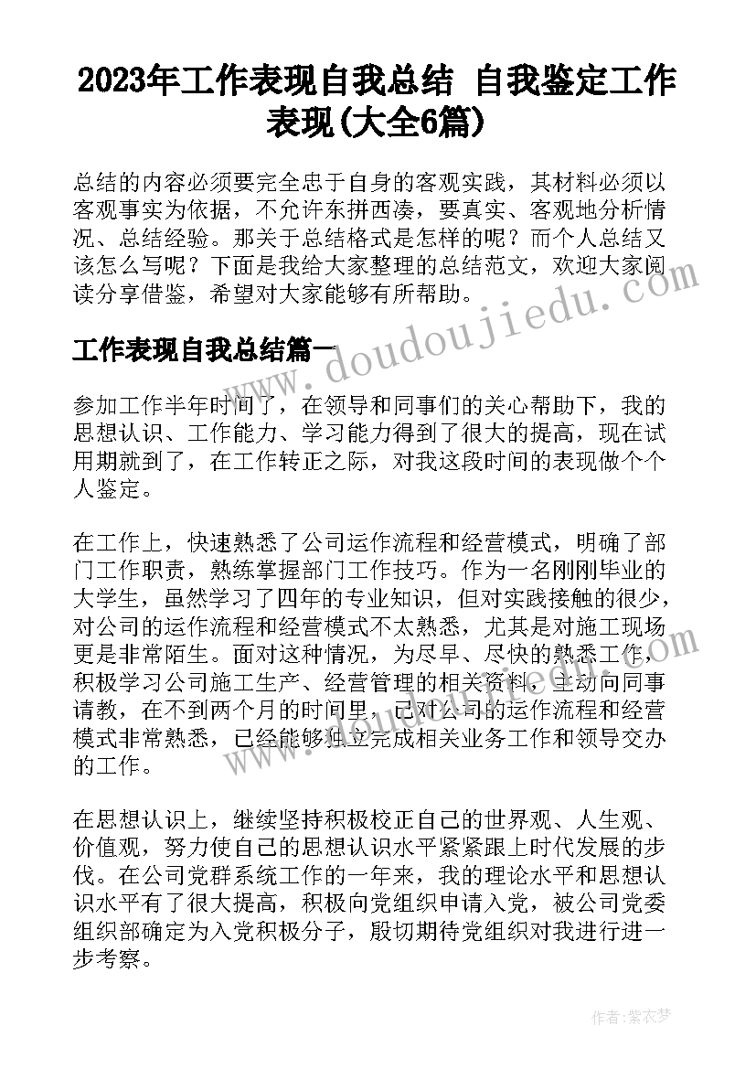 2023年工作表现自我总结 自我鉴定工作表现(大全6篇)