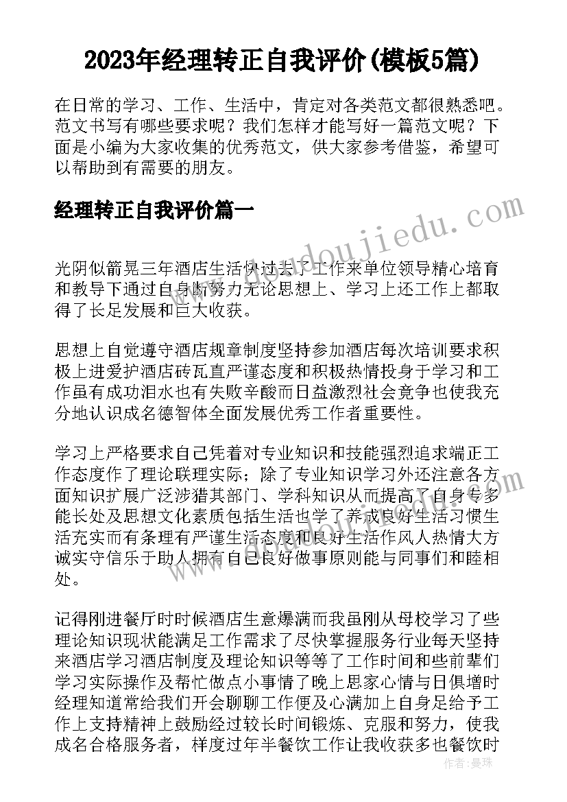 2023年经理转正自我评价(模板5篇)