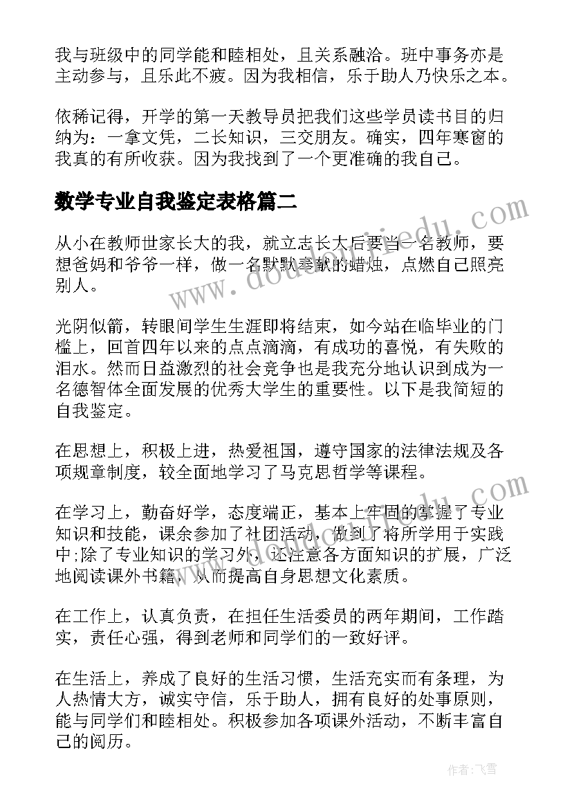 2023年数学专业自我鉴定表格 数学专业自我鉴定(大全5篇)