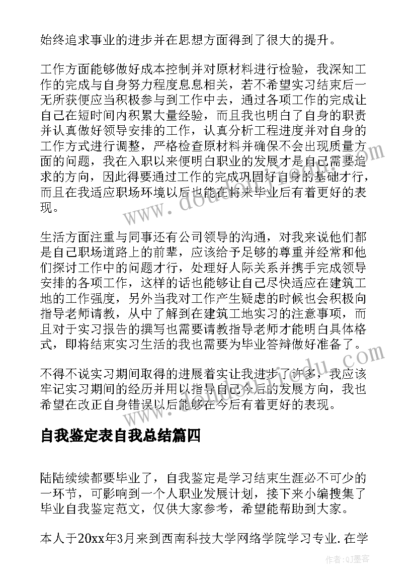 最新自我鉴定表自我总结(模板7篇)