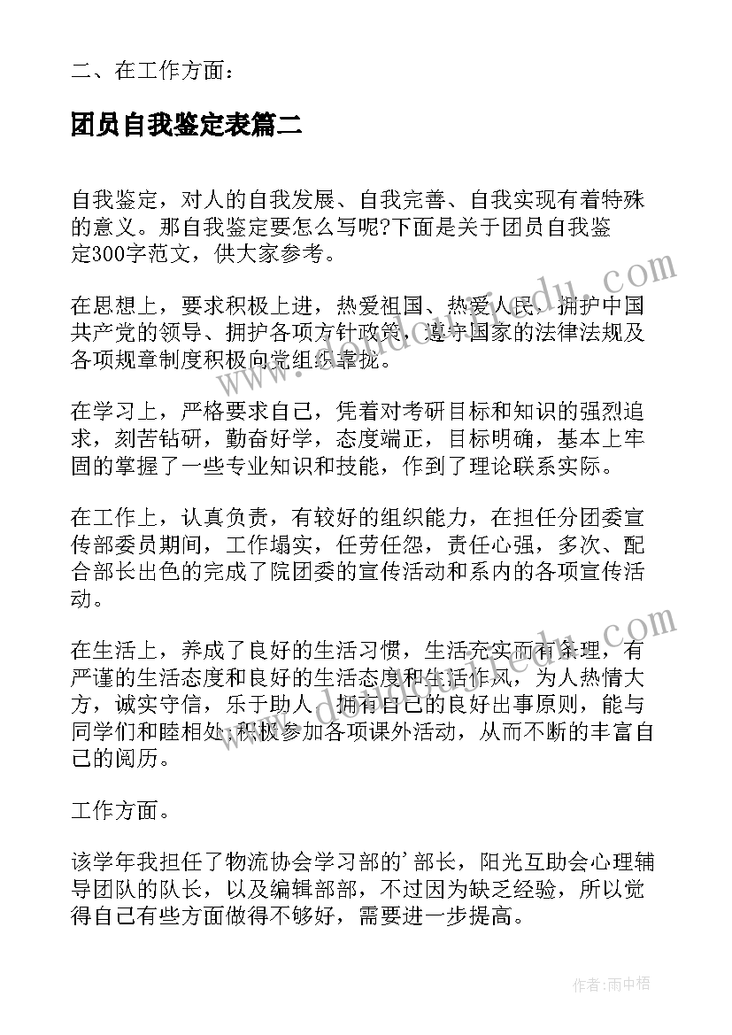 2023年团员自我鉴定表(通用8篇)