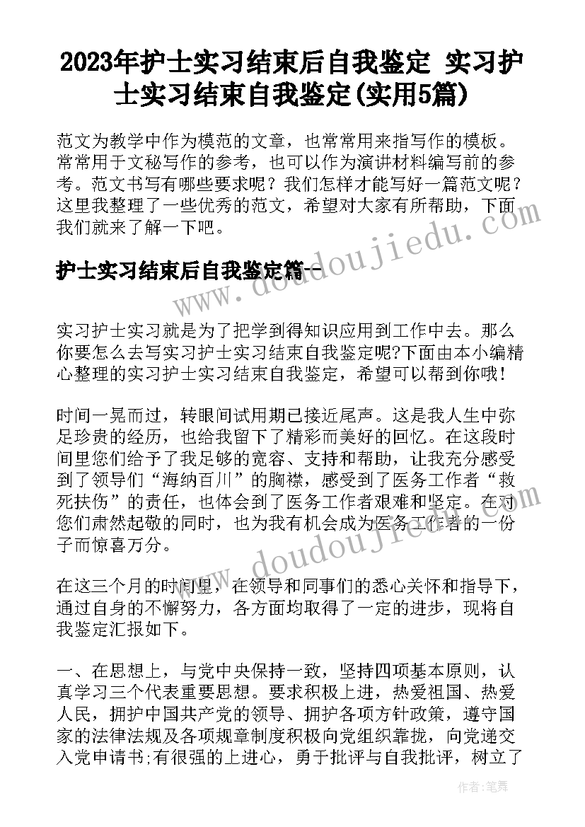 2023年护士实习结束后自我鉴定 实习护士实习结束自我鉴定(实用5篇)