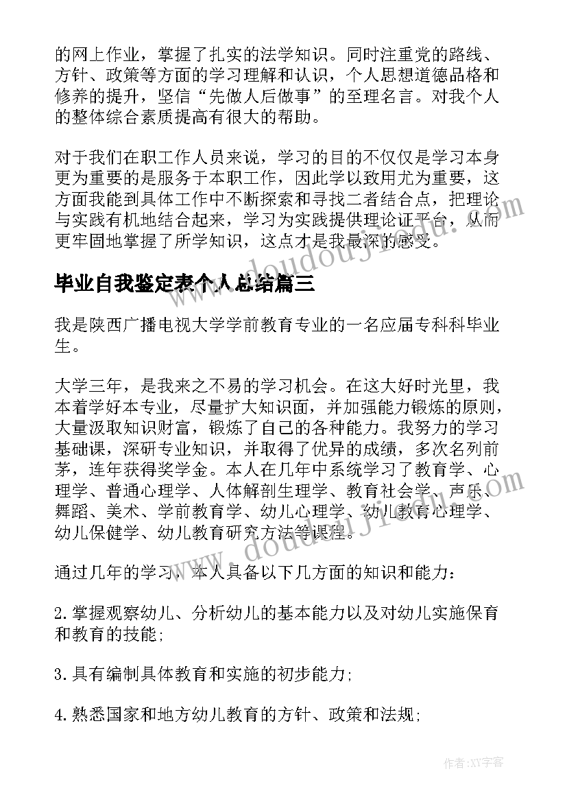 最新毕业自我鉴定表个人总结(优秀7篇)