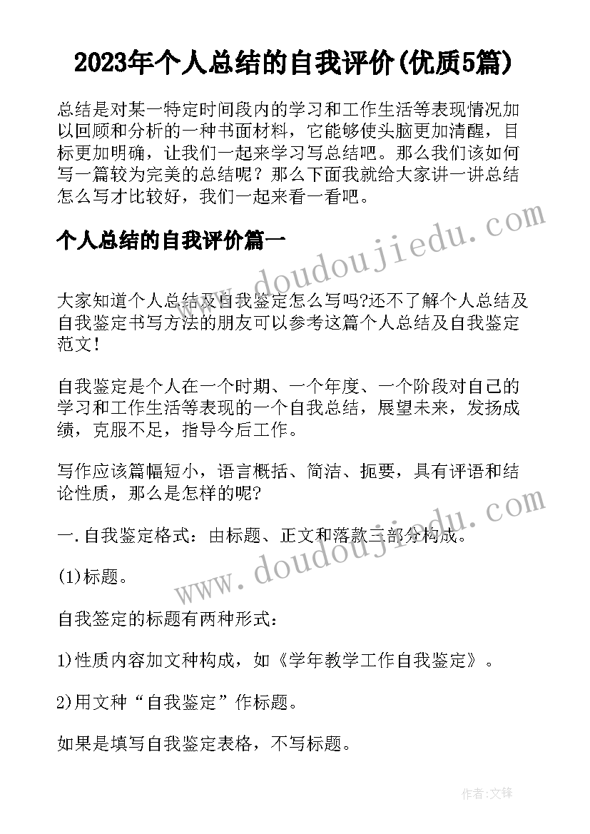 2023年个人总结的自我评价(优质5篇)