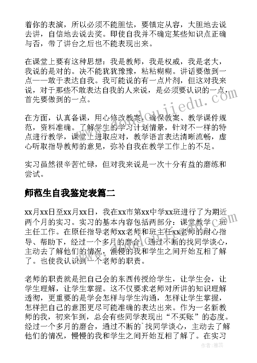 2023年师范生自我鉴定表 师范生自我鉴定(优质8篇)