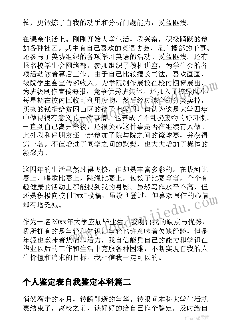 个人鉴定表自我鉴定本科(大全6篇)