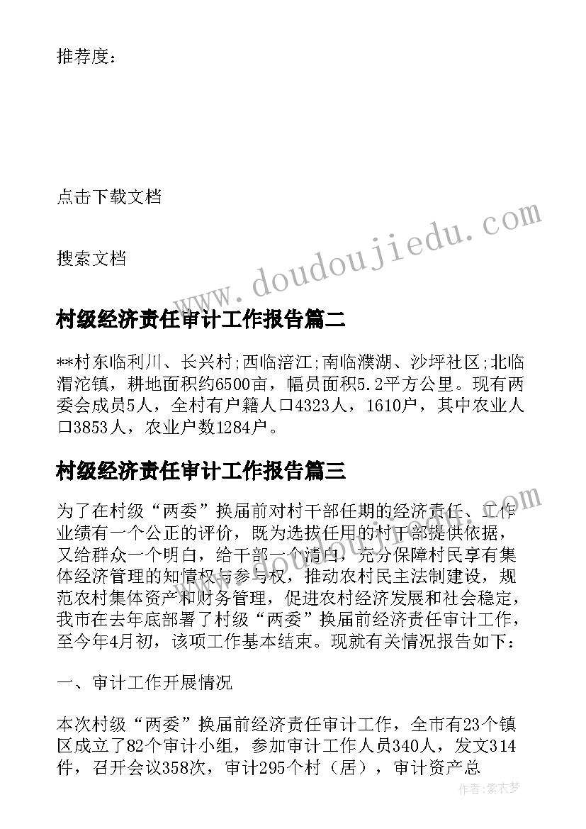 最新村级经济责任审计工作报告 市村级两委换届前经济责任审计情况报告(优秀5篇)