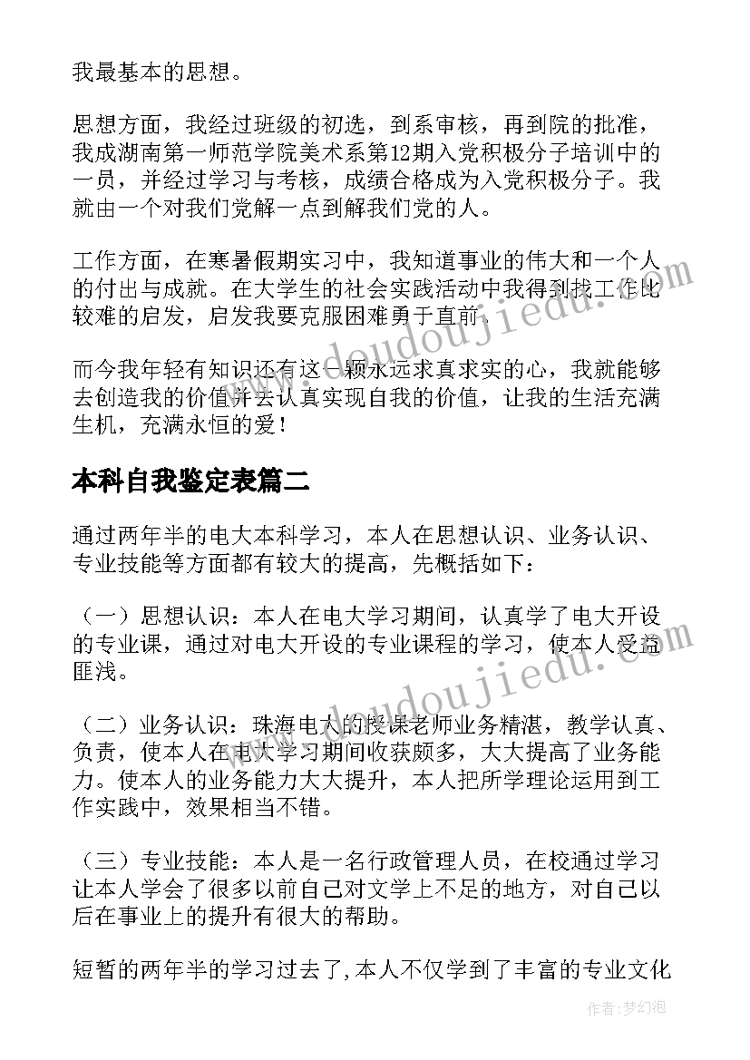 2023年本科自我鉴定表 本科自我鉴定(大全6篇)