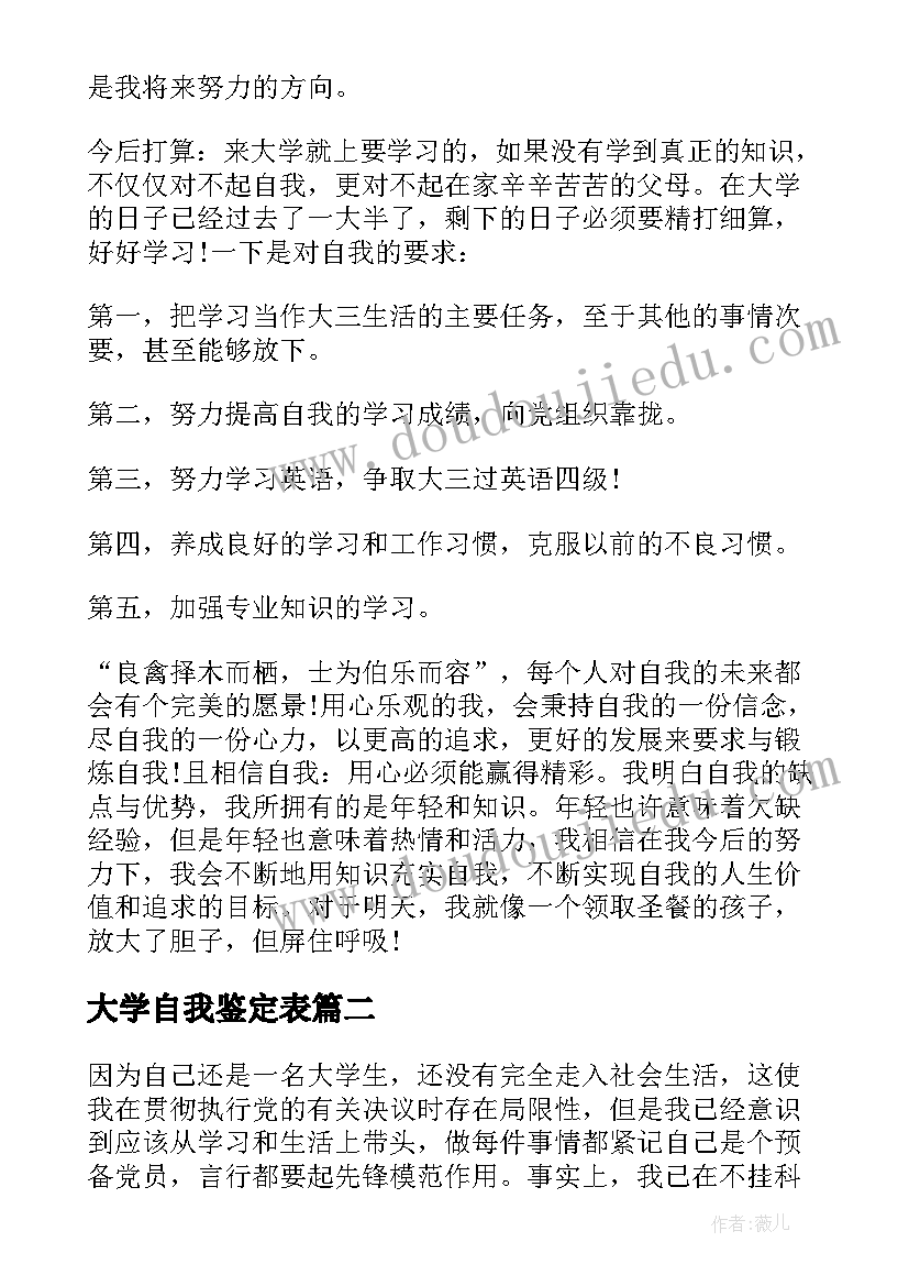 最新大学自我鉴定表(精选5篇)