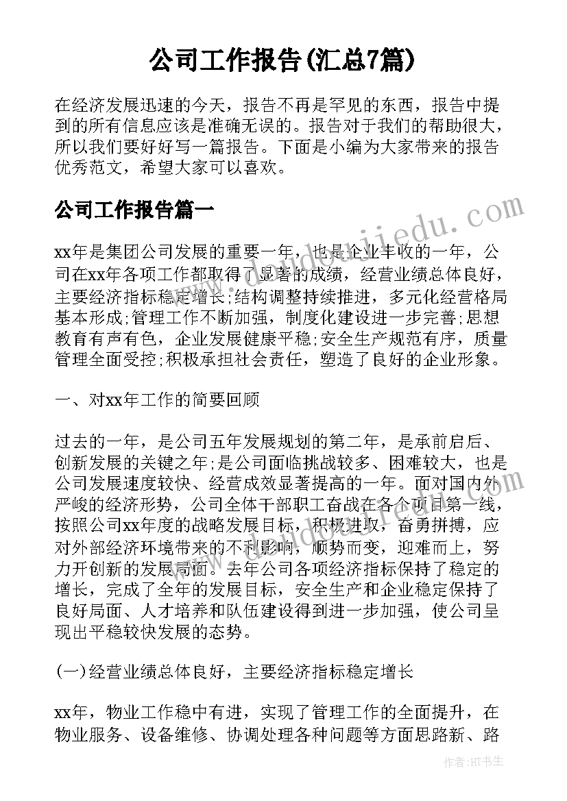 公司工作报告(汇总7篇)