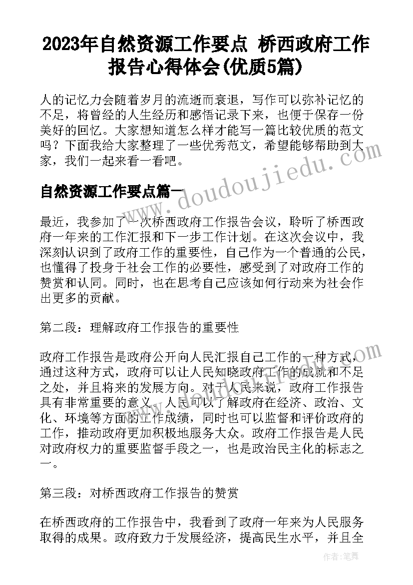 2023年自然资源工作要点 桥西政府工作报告心得体会(优质5篇)