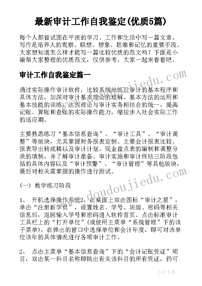 最新审计工作自我鉴定(优质5篇)