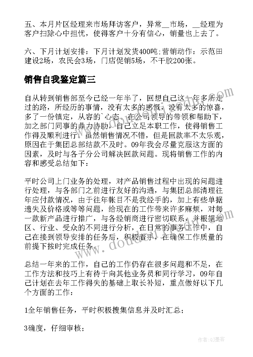 2023年销售自我鉴定(精选9篇)