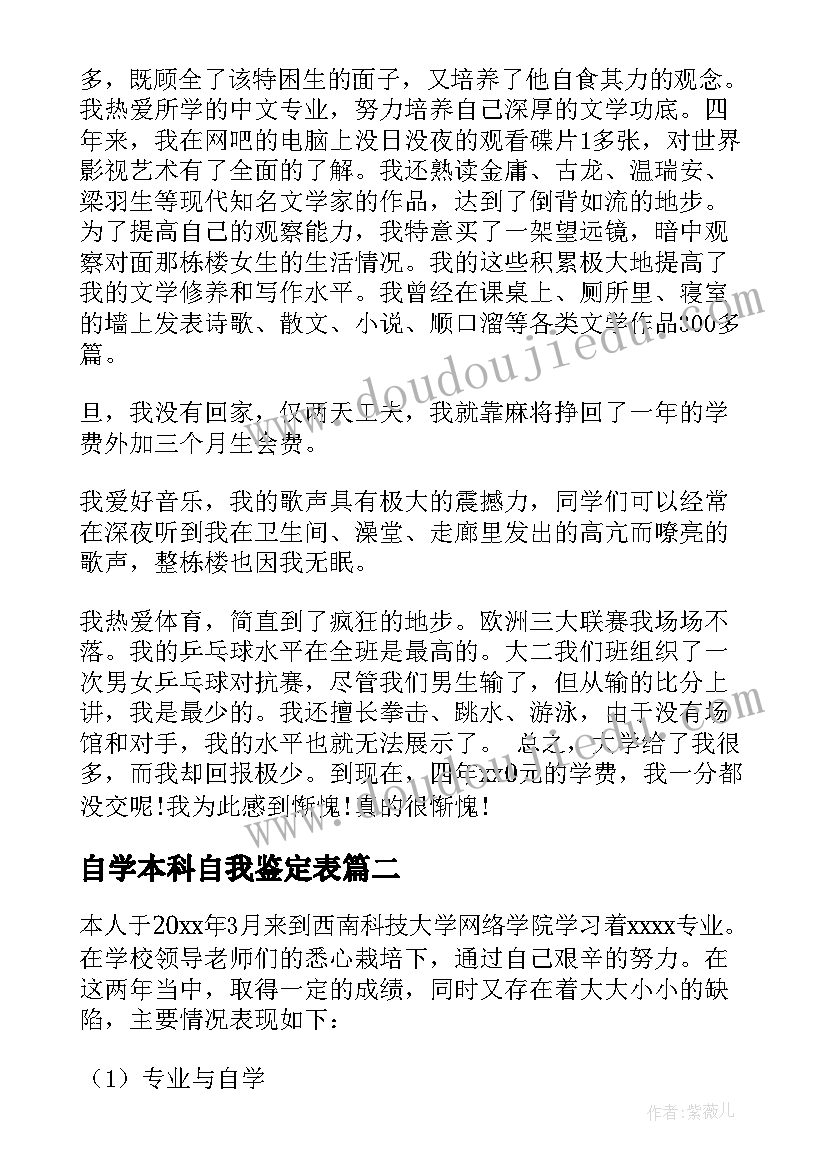 自学本科自我鉴定表(大全6篇)