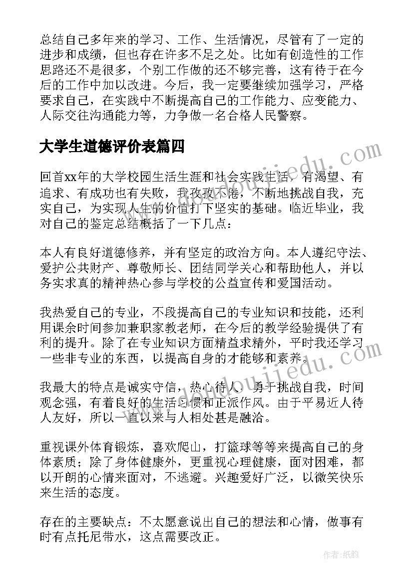 最新大学生道德评价表 大学生自我鉴定(汇总9篇)