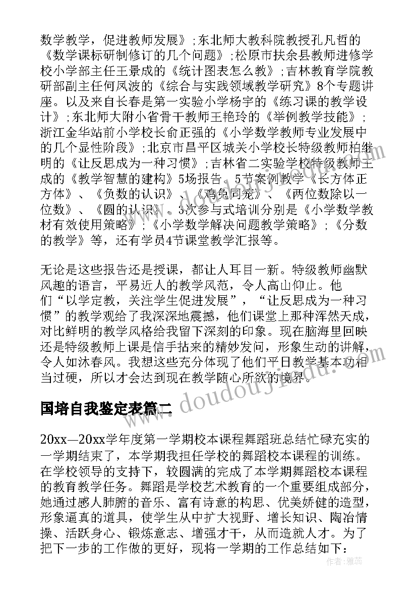 最新国培自我鉴定表(大全5篇)