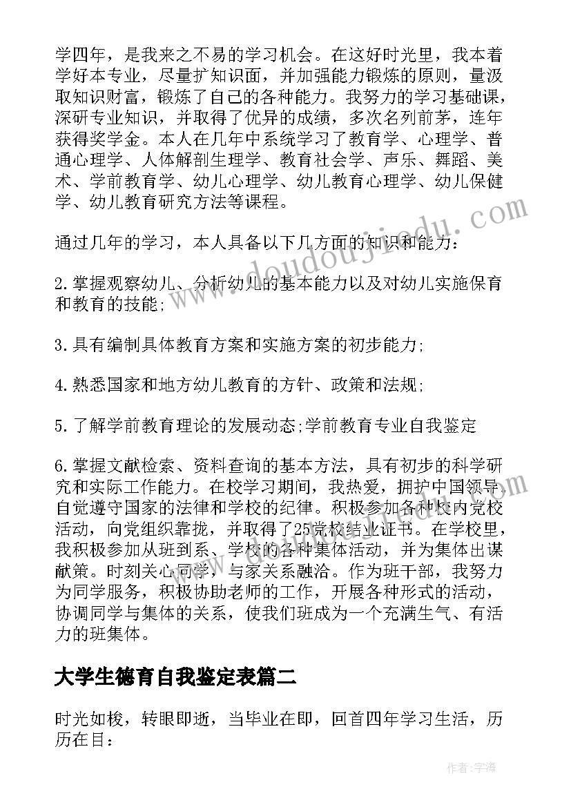 2023年大学生德育自我鉴定表(汇总5篇)