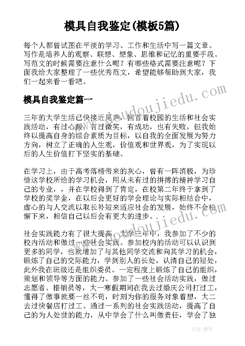 模具自我鉴定(模板5篇)