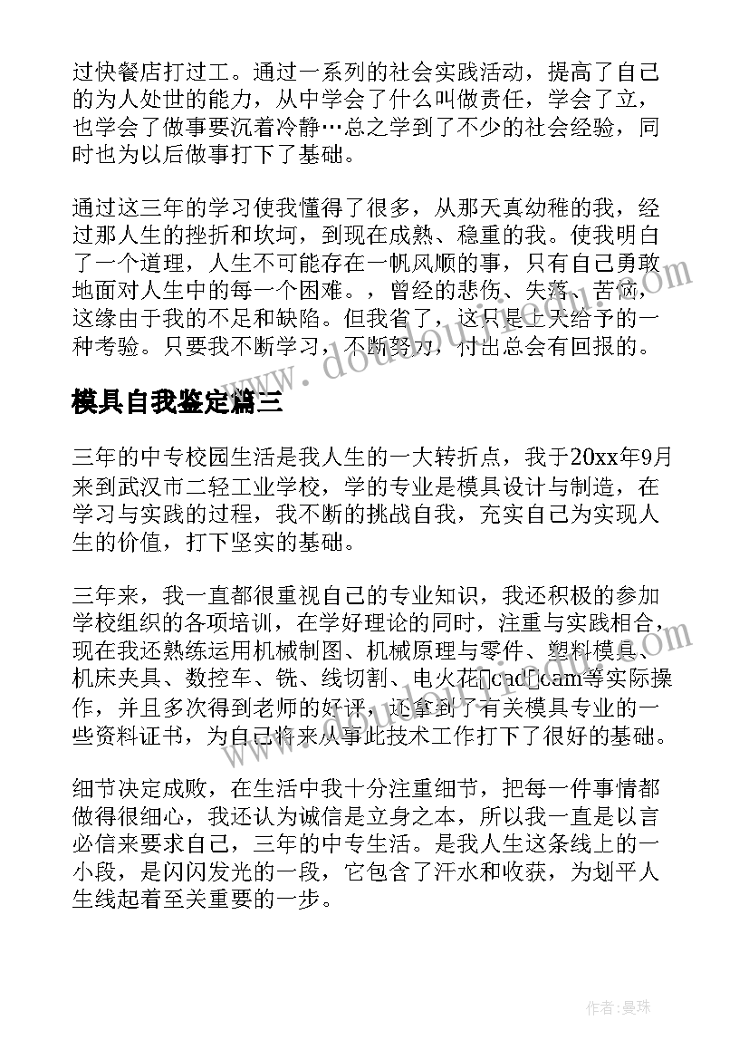 模具自我鉴定(模板5篇)