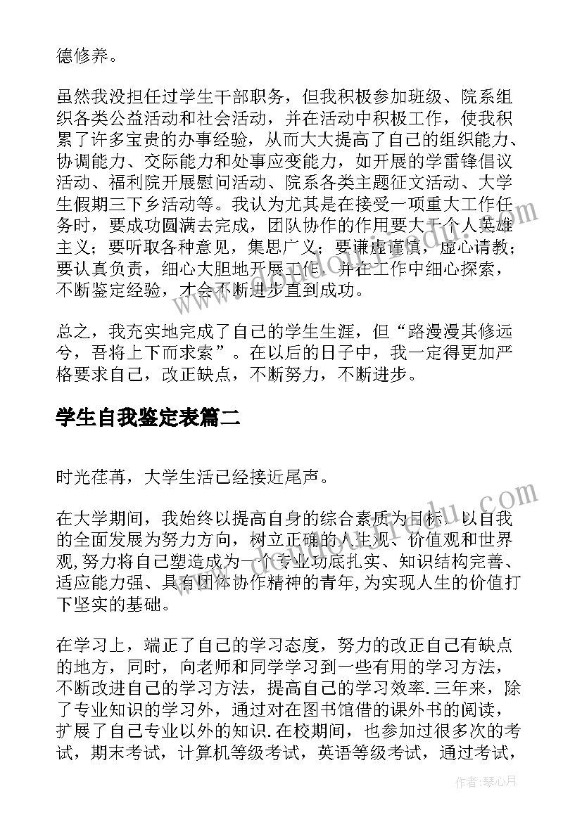 2023年学生自我鉴定表(优质5篇)