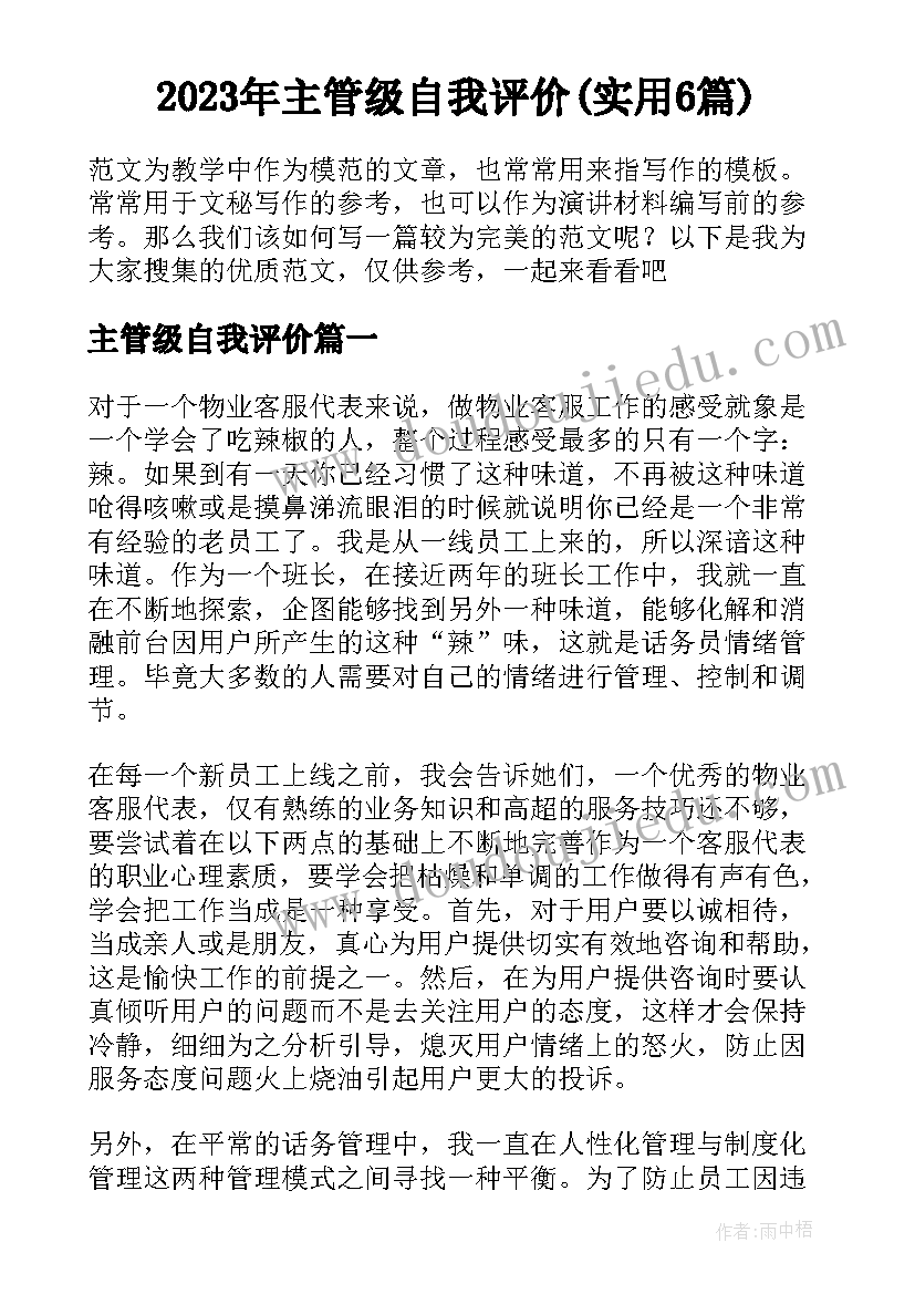 2023年主管级自我评价(实用6篇)