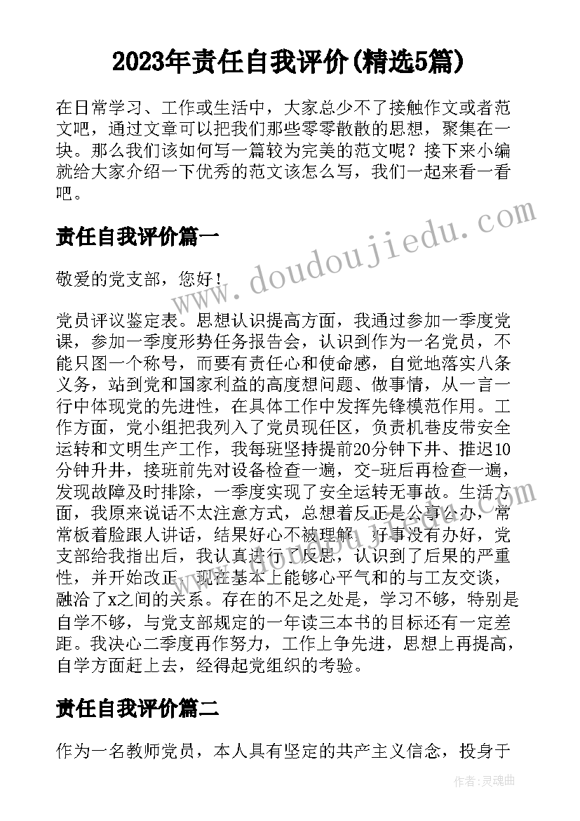 2023年责任自我评价(精选5篇)