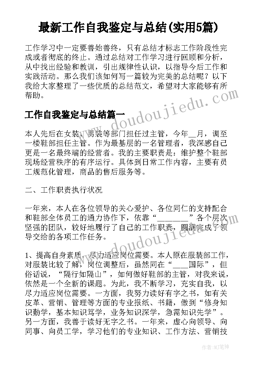 最新工作自我鉴定与总结(实用5篇)